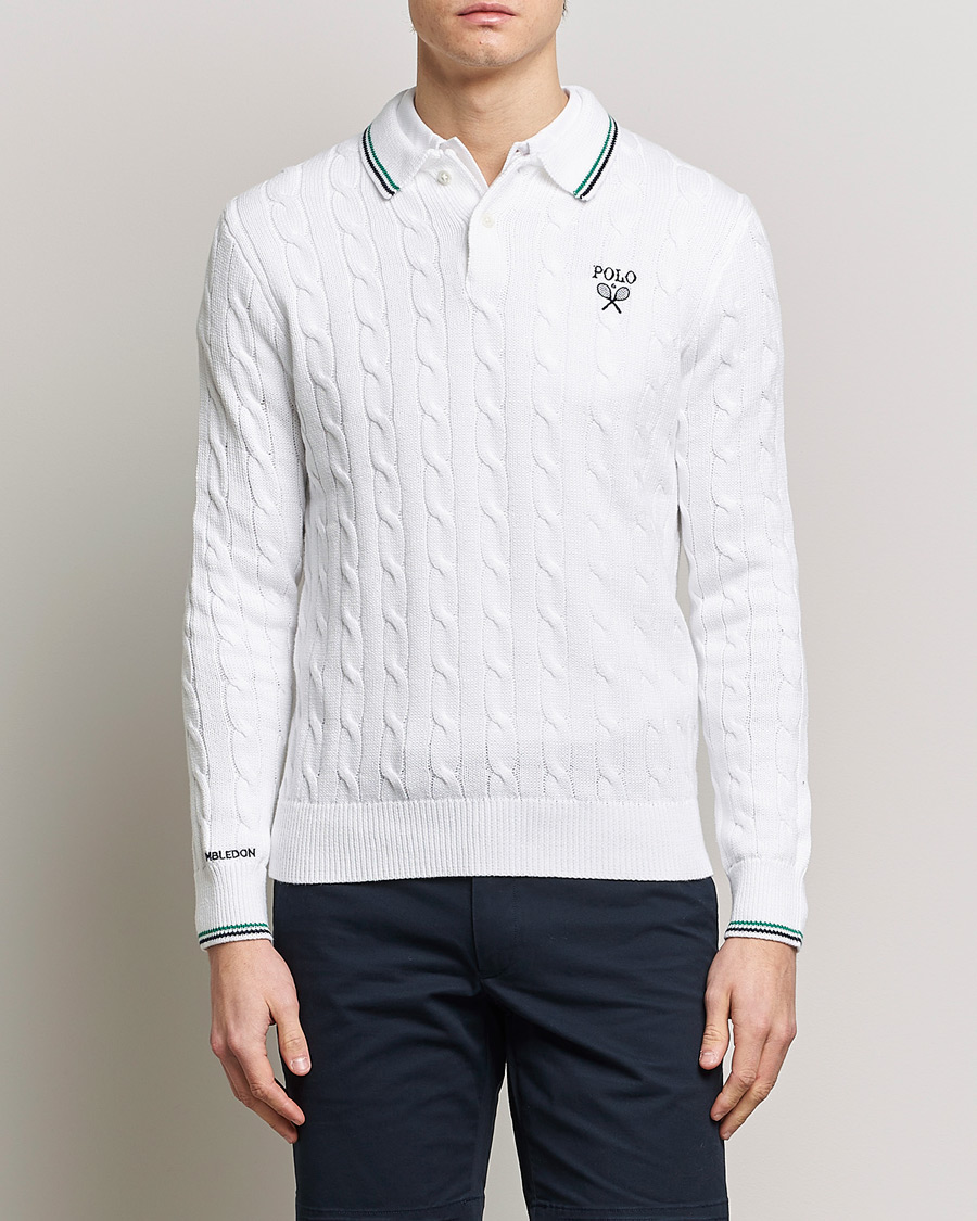 Men | Knitted Polo Shirts | Polo Ralph Lauren | Cotton Cable Knitted Polo Ceramic White