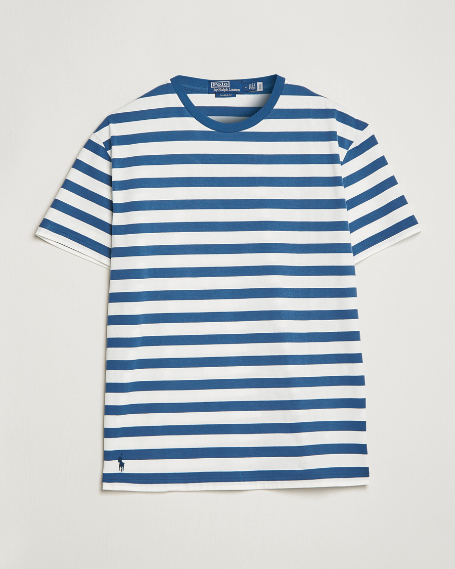 Men | T-Shirts | Polo Ralph Lauren | Brushed Spa Jersey Striped Crew Neck T-Shirt White/Blue