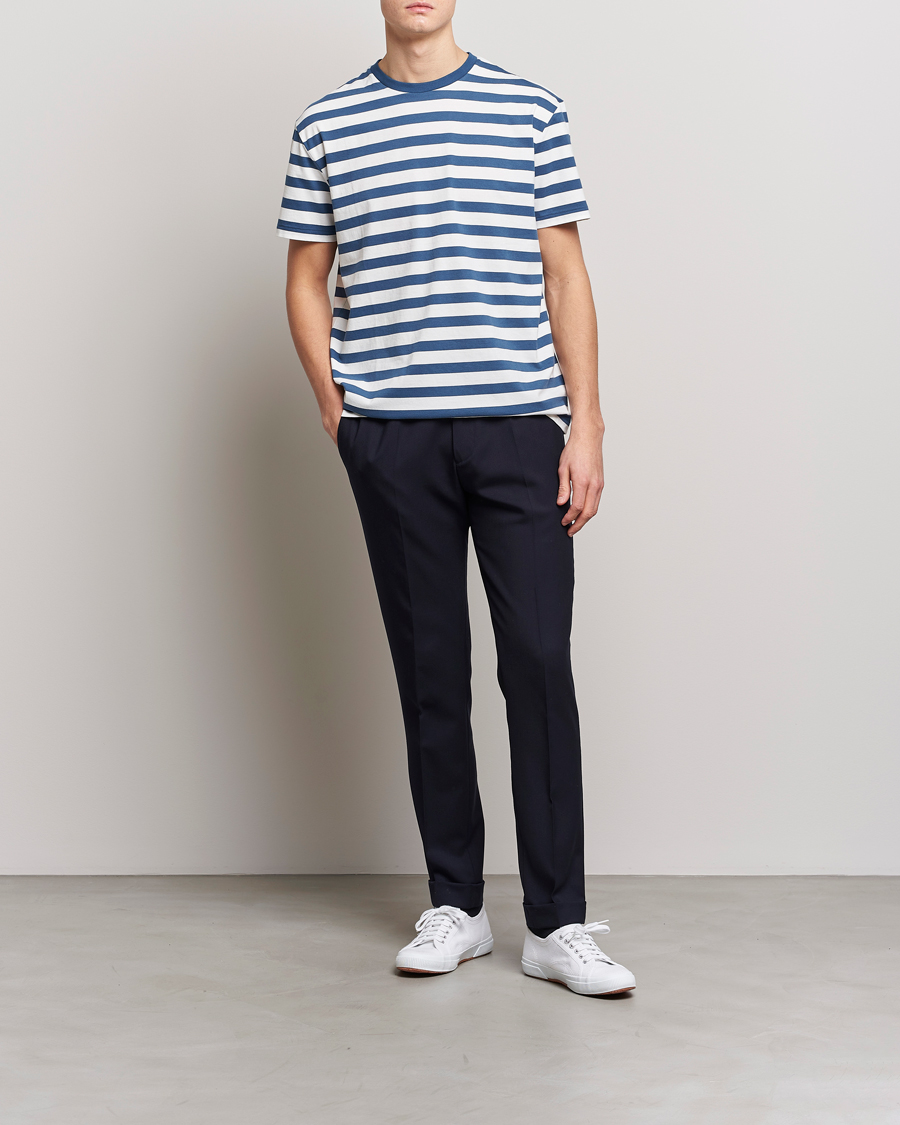 Men | T-Shirts | Polo Ralph Lauren | Brushed Spa Jersey Striped Crew Neck T-Shirt White/Blue