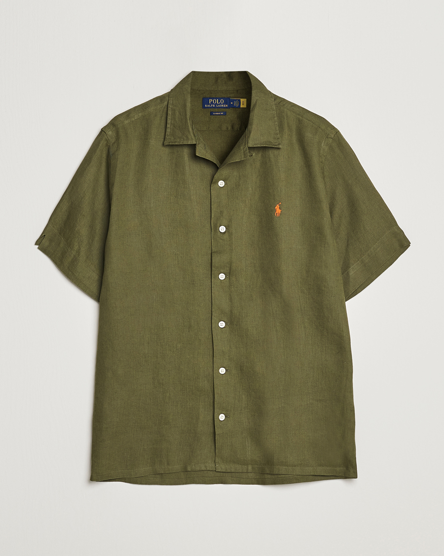 Men | Shirts | Polo Ralph Lauren | Linen Camp Collar Short Sleeve Shirt Dark Sage
