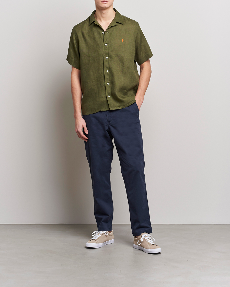 Men | Shirts | Polo Ralph Lauren | Linen Camp Collar Short Sleeve Shirt Dark Sage