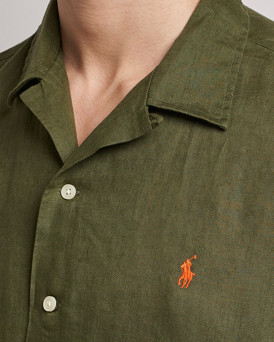 Men | Shirts | Polo Ralph Lauren | Linen Camp Collar Short Sleeve Shirt Dark Sage