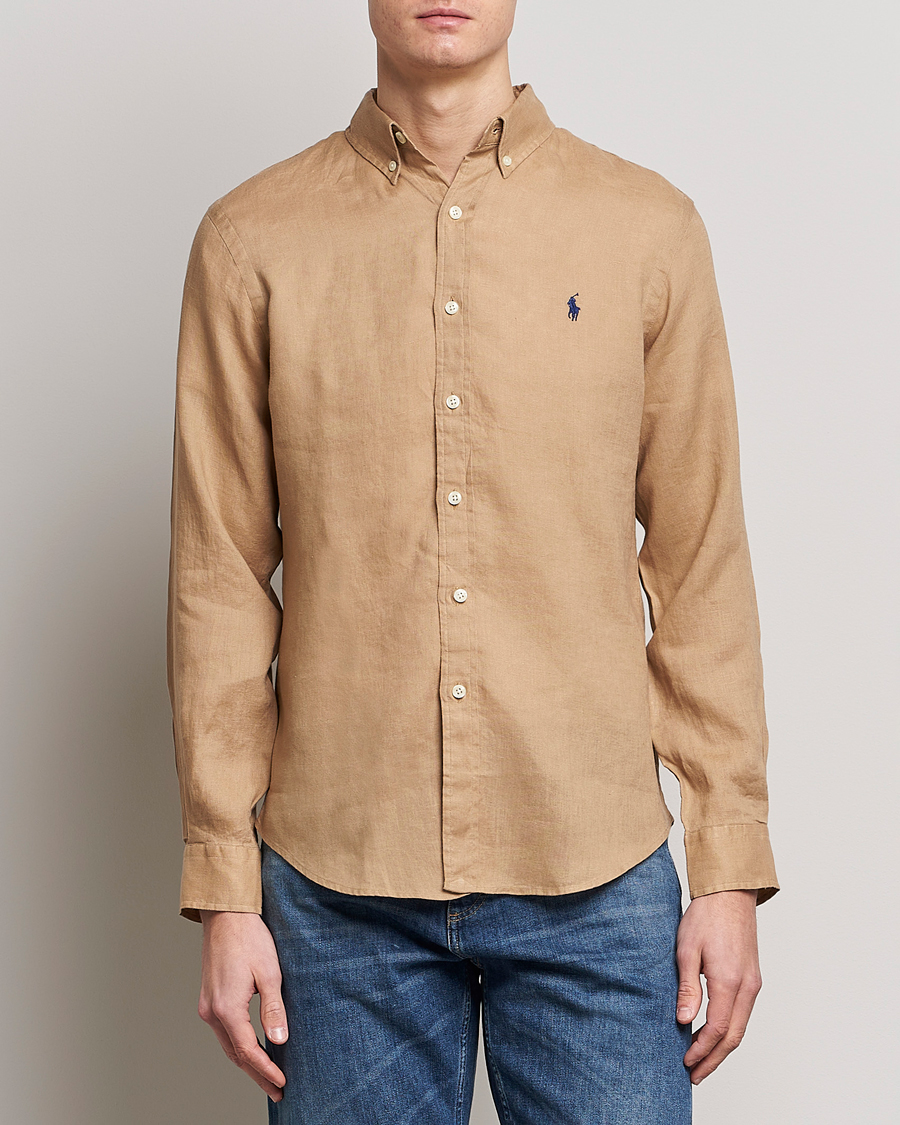 Men | Linen Shirts | Polo Ralph Lauren | Slim Fit Linen Button Down Shirt Vintage Khaki