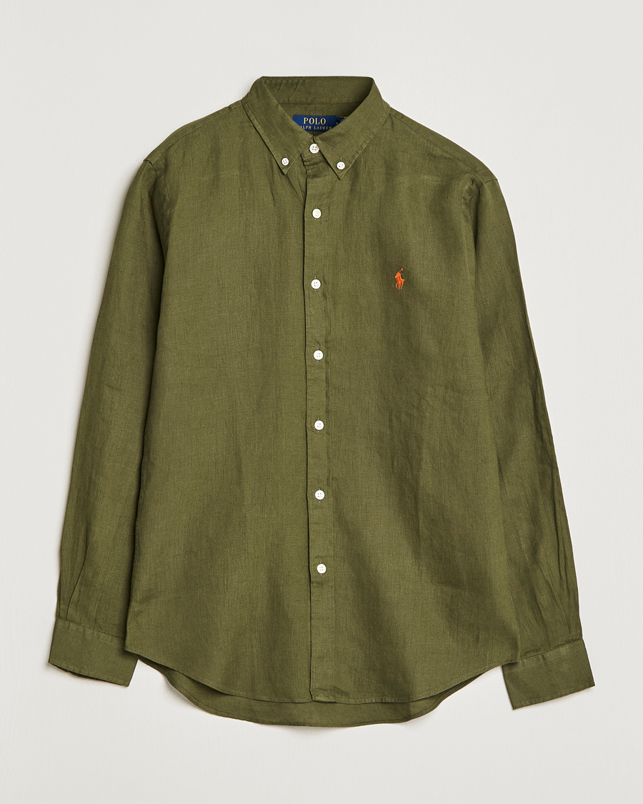 Men | Shirts | Polo Ralph Lauren | Slim Fit Linen Button Down Shirt Dark Sage