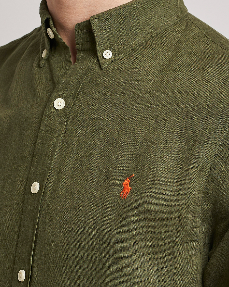 Men | Shirts | Polo Ralph Lauren | Slim Fit Linen Button Down Shirt Dark Sage
