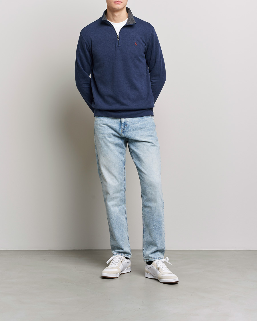 Men | Sweaters & Knitwear | Polo Ralph Lauren | Double Knit Half-Zip Sweater Spring Navy Heather
