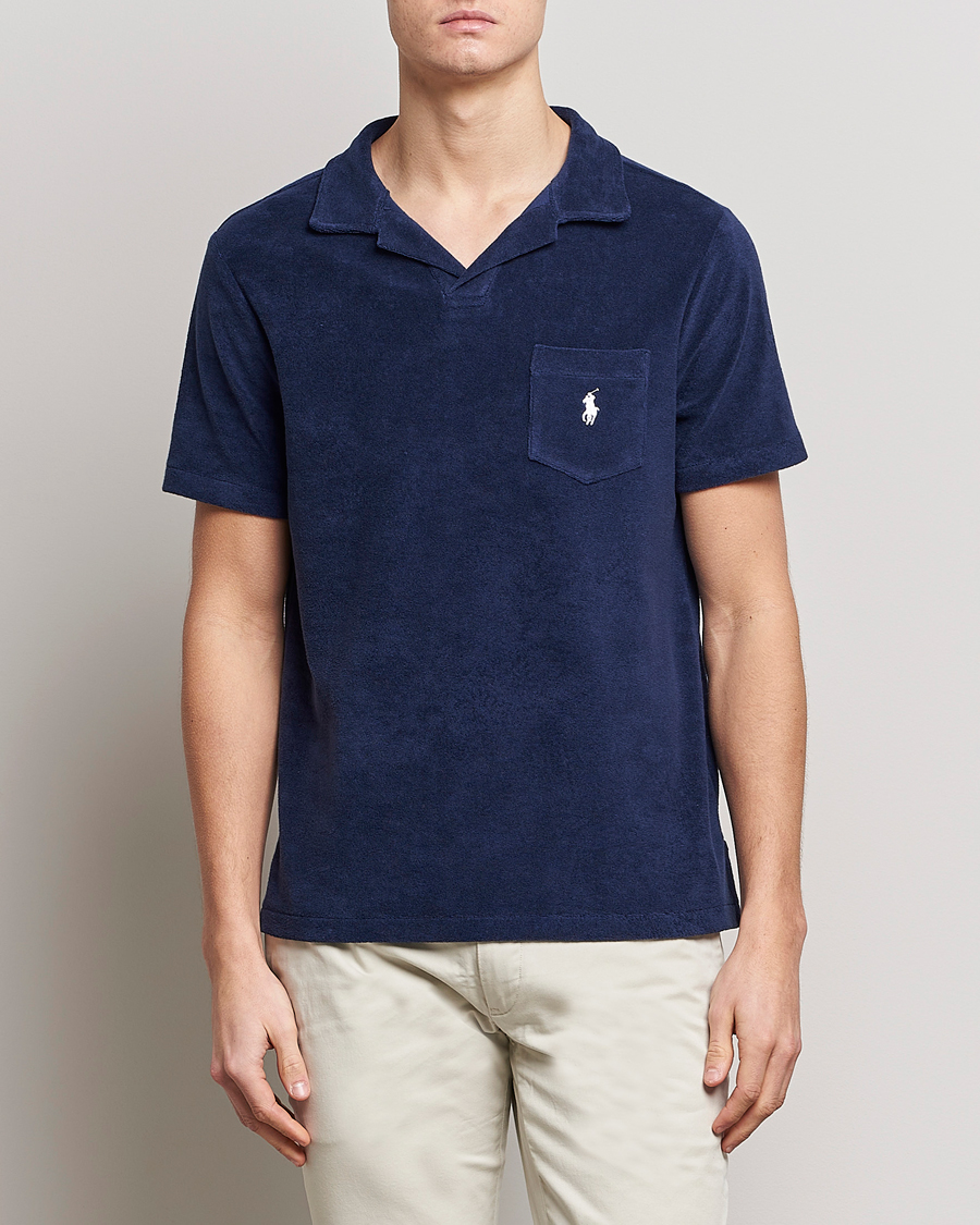 Men | Short Sleeve Polo Shirts | Polo Ralph Lauren | Cotton Terry Open Collar Polo Newport Navy