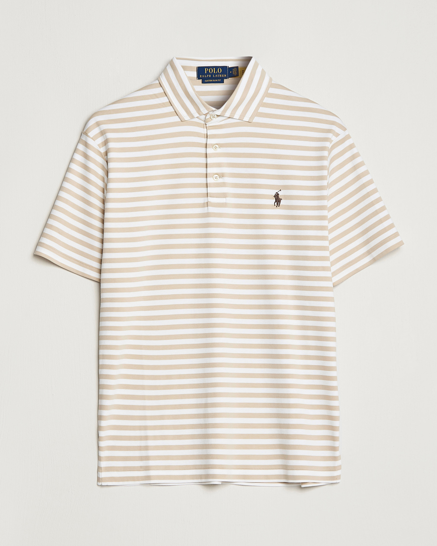 Polo Ralph Lauren Luxury Pima Cotton Striped Polo Beige/White at