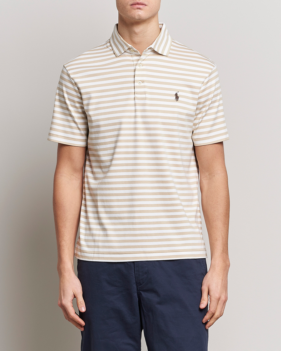 Polo Ralph Lauren Luxury Pima Cotton Striped Polo Beige/White at