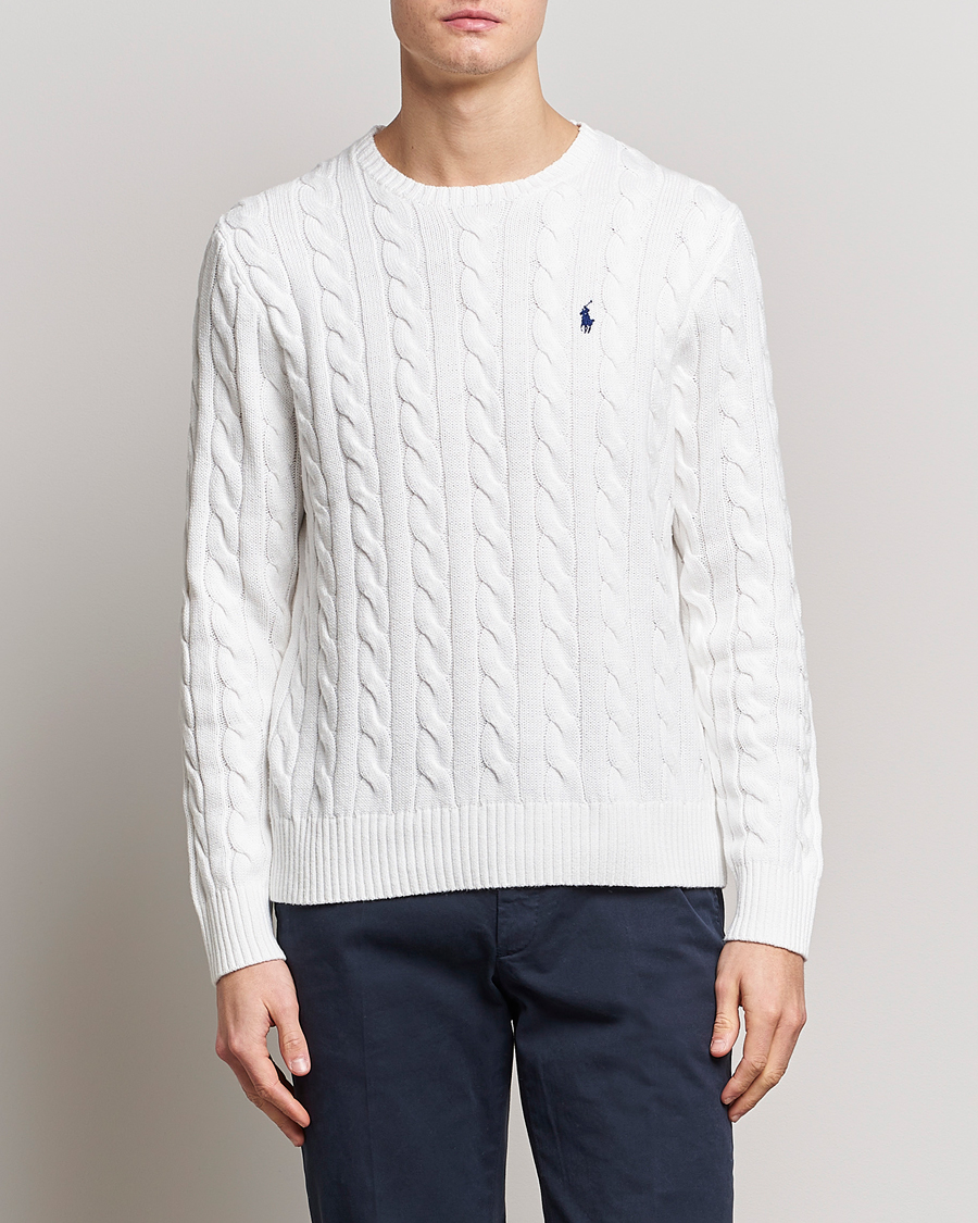 Men | Crew Neck Jumpers | Polo Ralph Lauren | Cotton Cable Pullover White