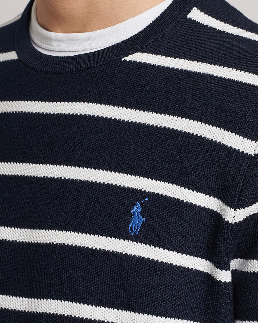 Men | Sweaters & Knitwear | Polo Ralph Lauren | Textured Striped Crew Neck Sweater Navy/White
