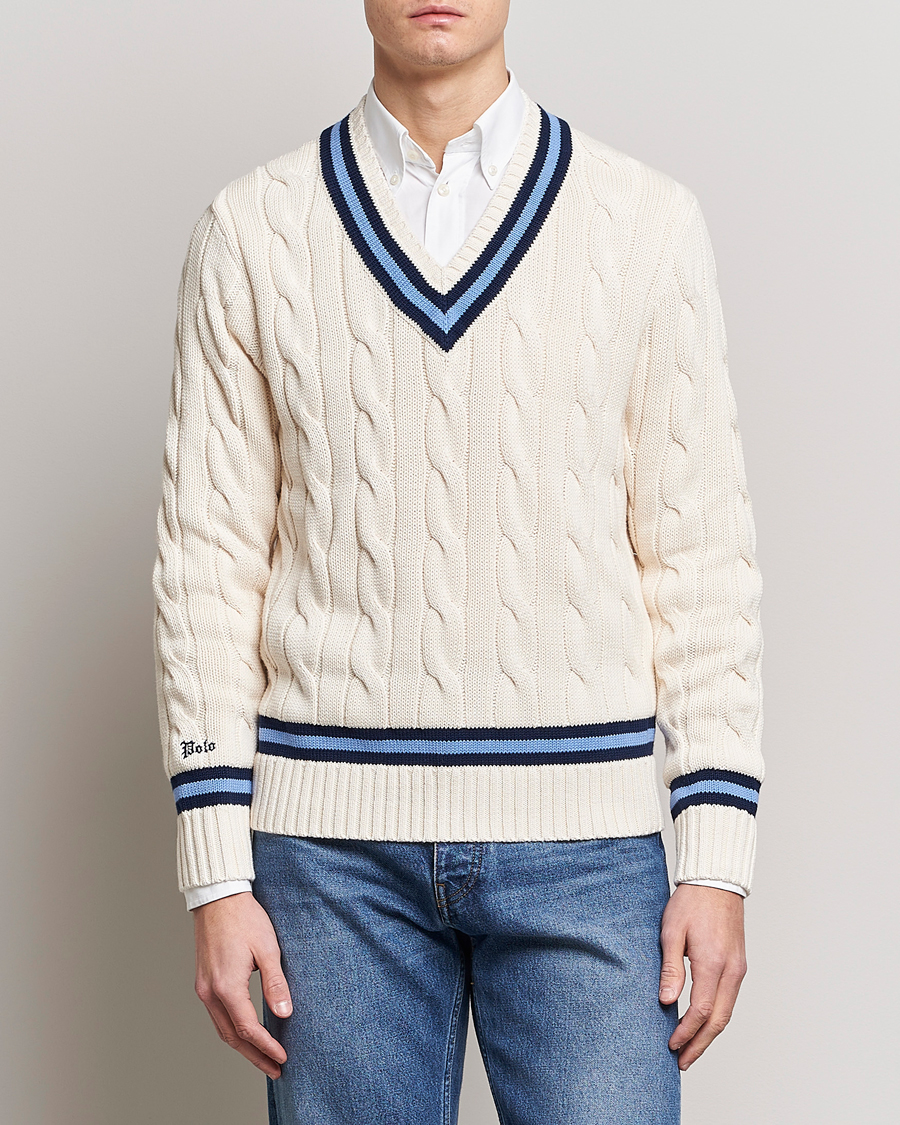 Men | Knitted Jumpers | Polo Ralph Lauren | Cricket V-Neck Knitted Sweater Cream