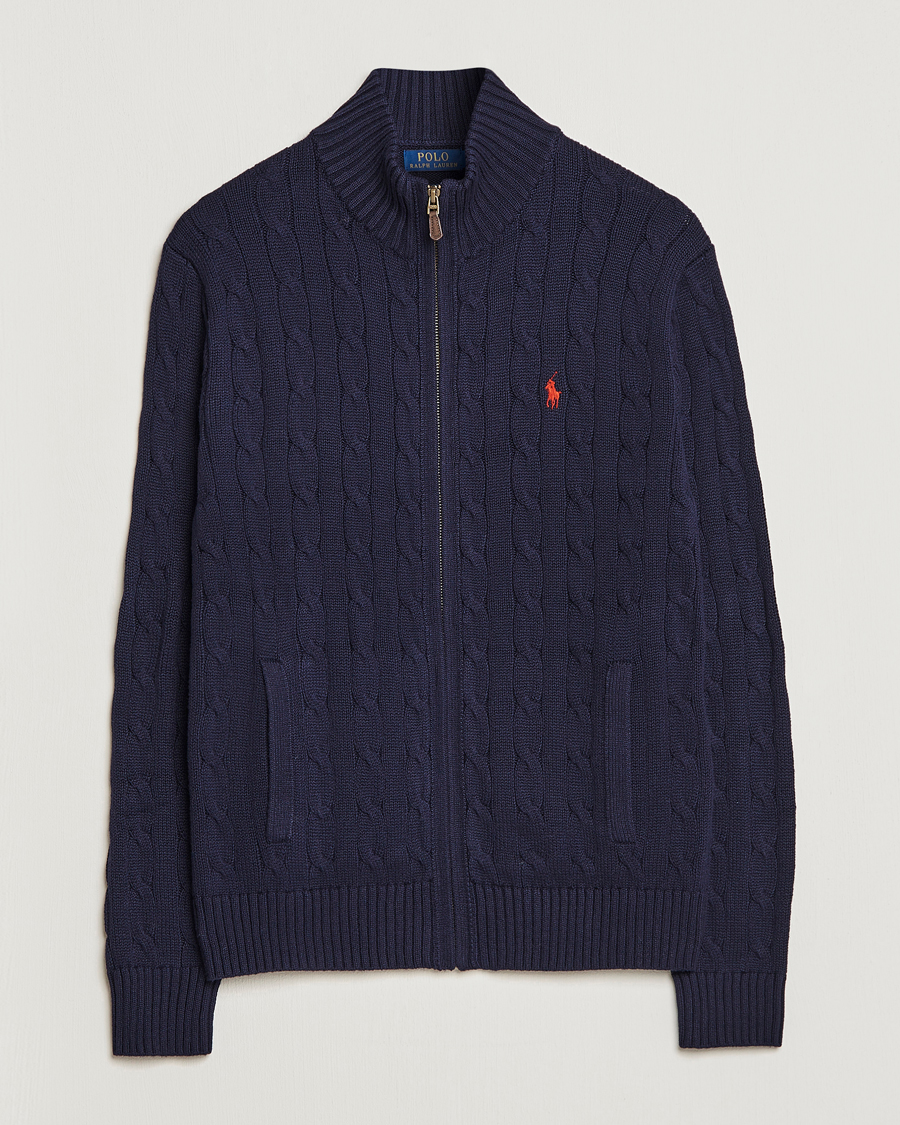 Men | Sweaters & Knitwear | Polo Ralph Lauren | Cotton Cable Full Zip Hunter Navy