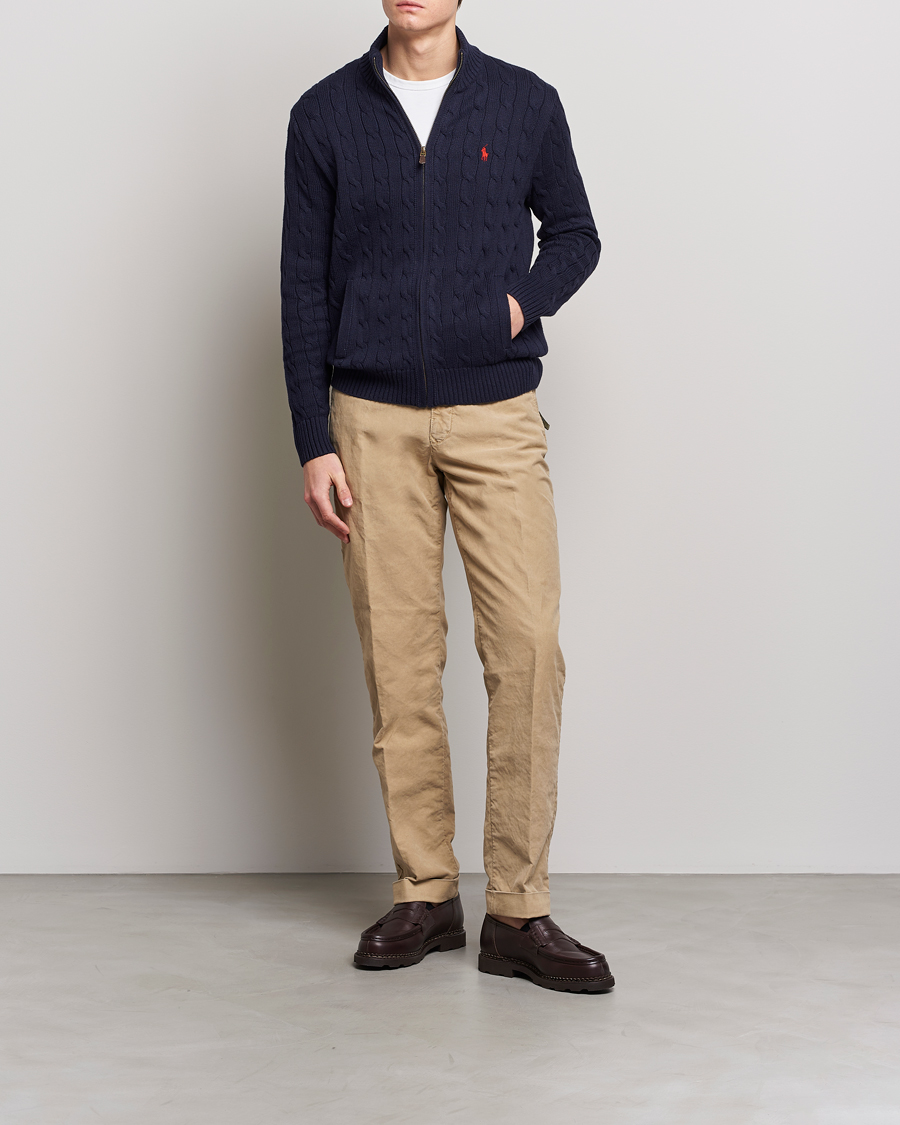 Men | Sweaters & Knitwear | Polo Ralph Lauren | Cotton Cable Full Zip Hunter Navy