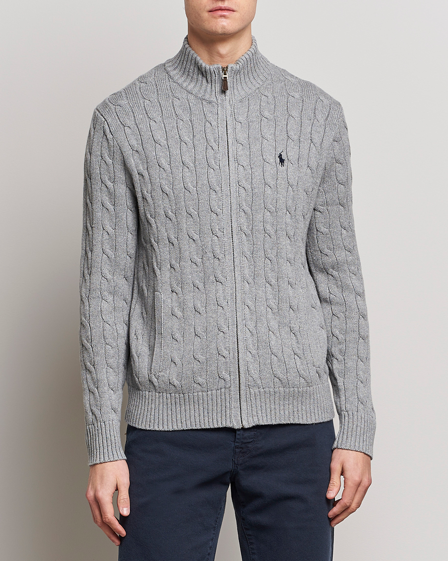 Men | Preppy Authentic | Polo Ralph Lauren | Cable Knitted Full-Zip Fawn Grey Heather