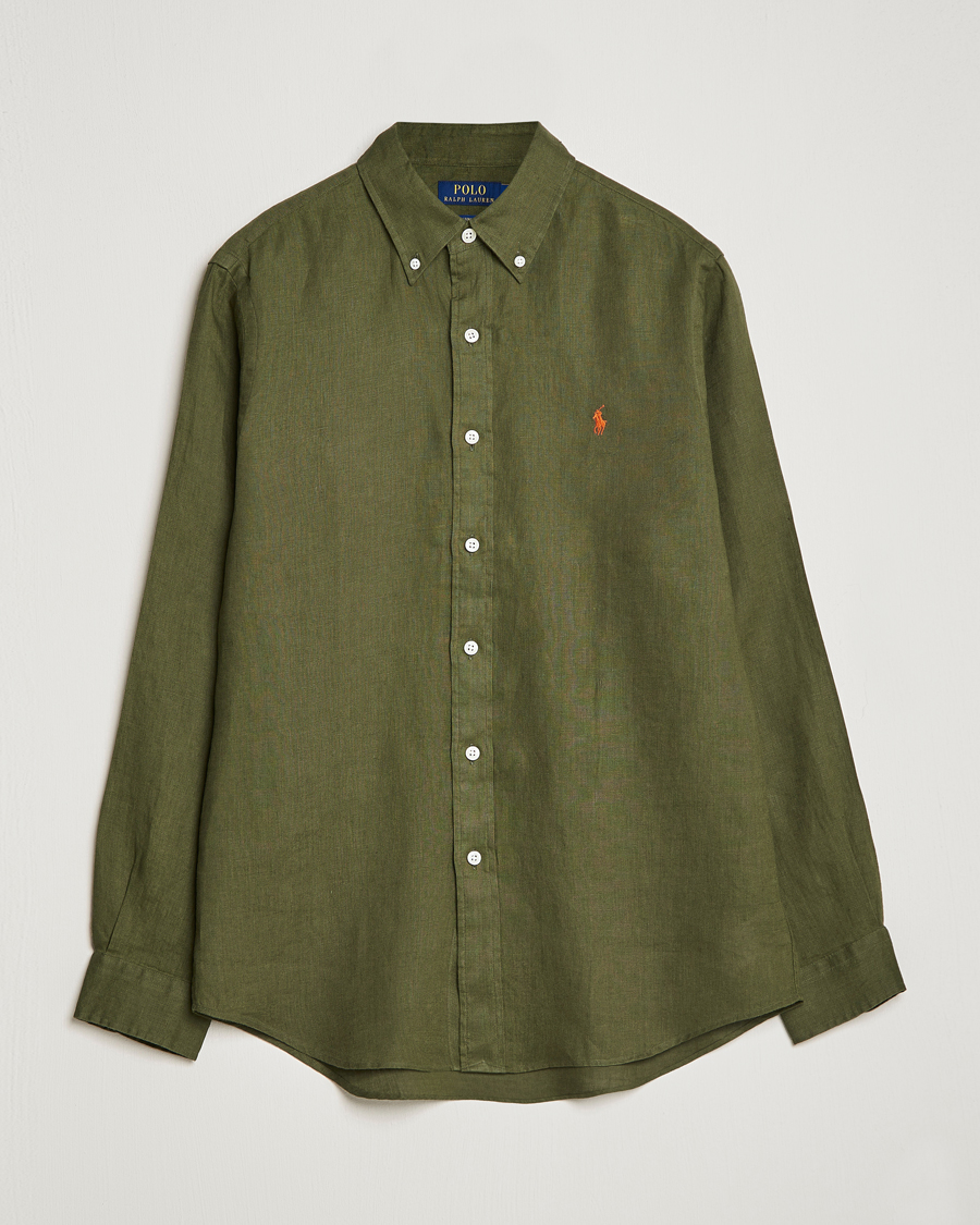 Men | Shirts | Polo Ralph Lauren | Custom Fit Linen Button Down Dark Sage