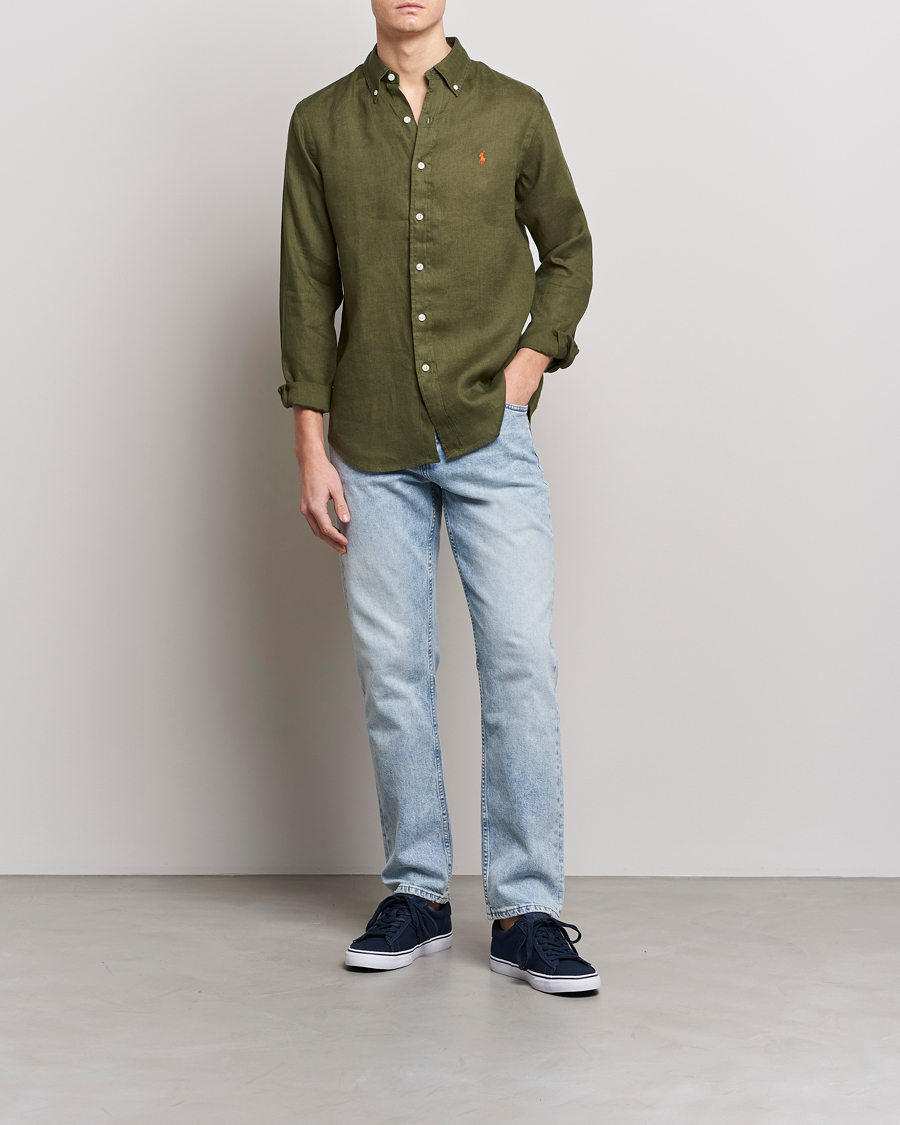 Men | Shirts | Polo Ralph Lauren | Custom Fit Linen Button Down Dark Sage