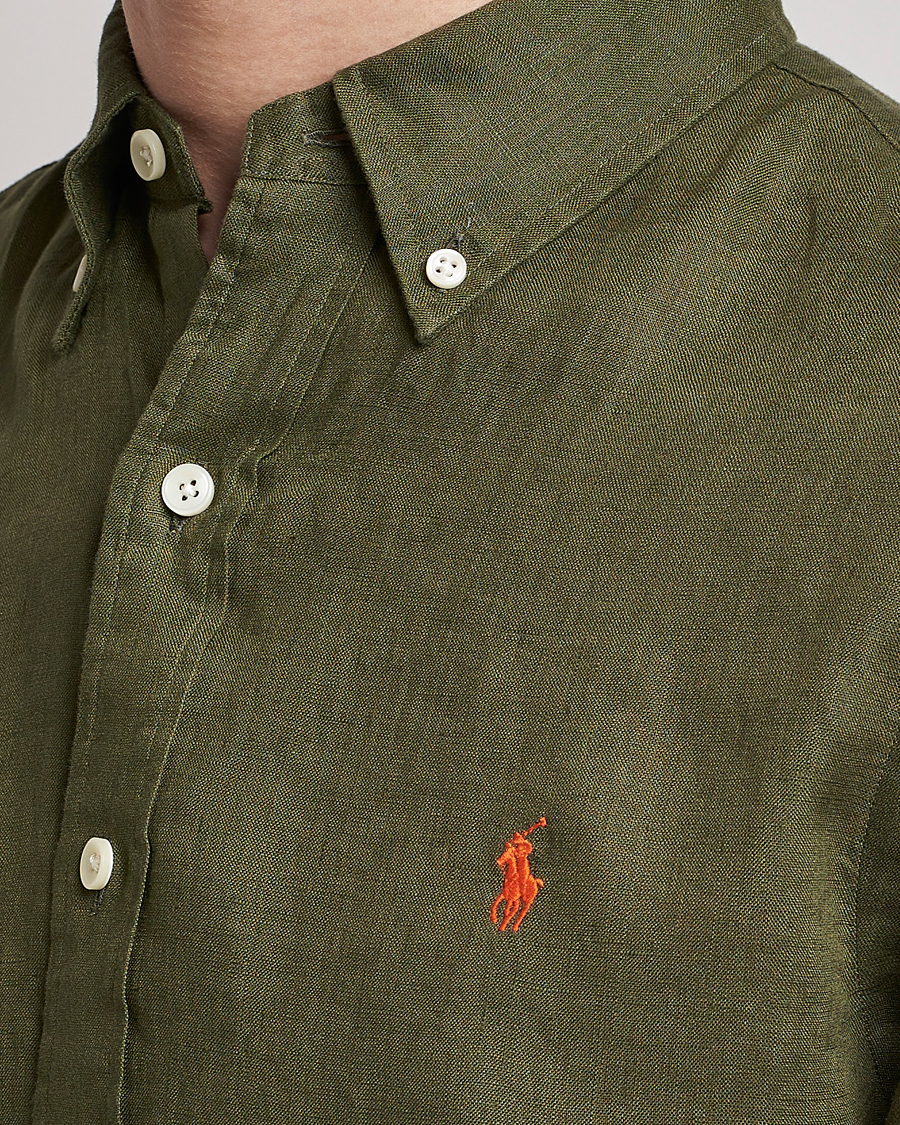 Men | Shirts | Polo Ralph Lauren | Custom Fit Linen Button Down Dark Sage