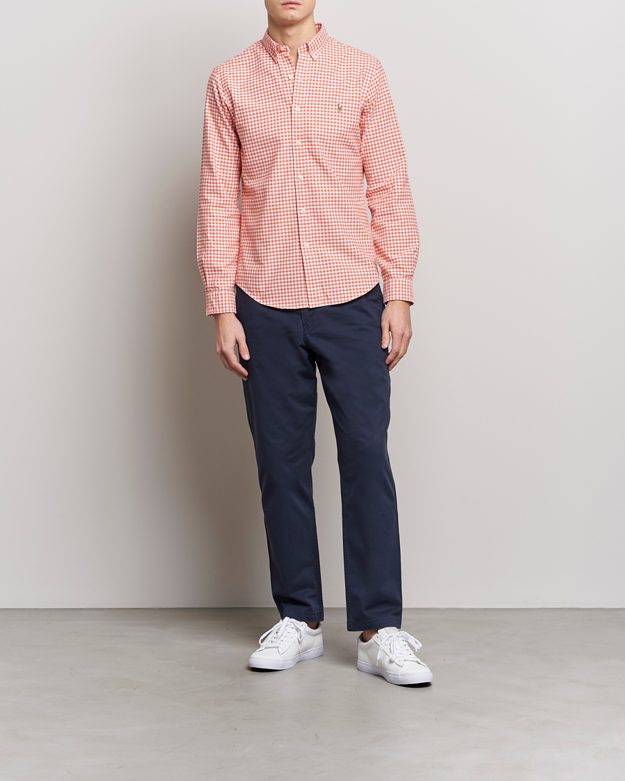 Men | Shirts | Polo Ralph Lauren | Slim Fit Oxford Checked Shirt Orange/White