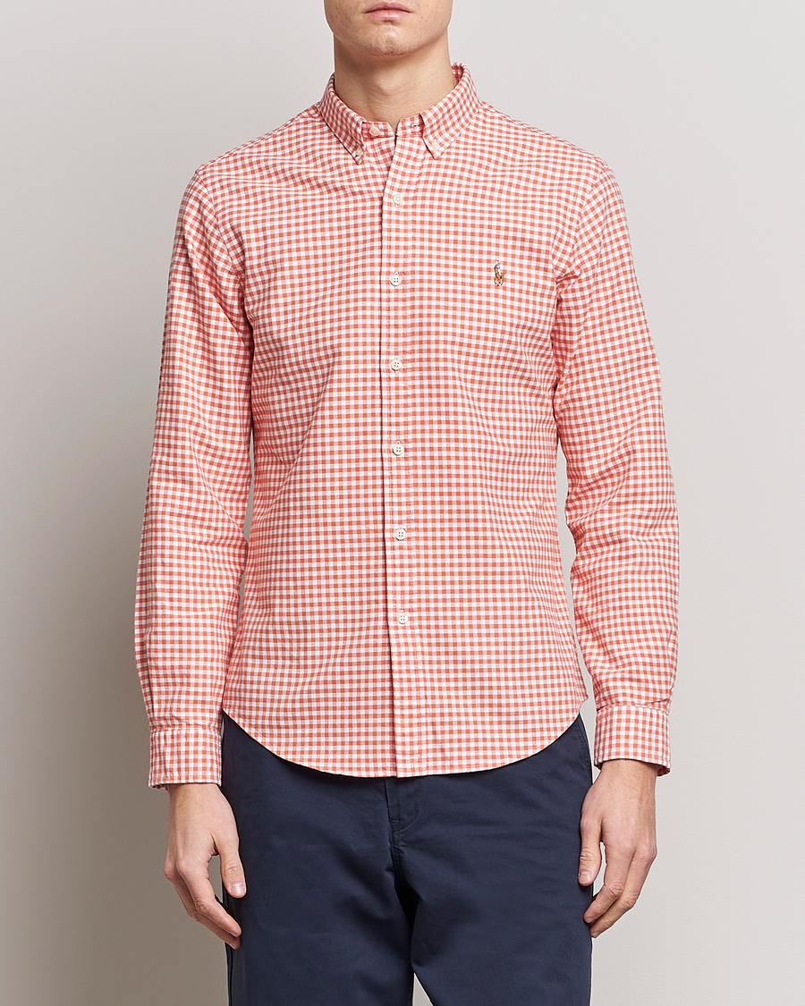 Men | Shirts | Polo Ralph Lauren | Slim Fit Oxford Checked Shirt Orange/White