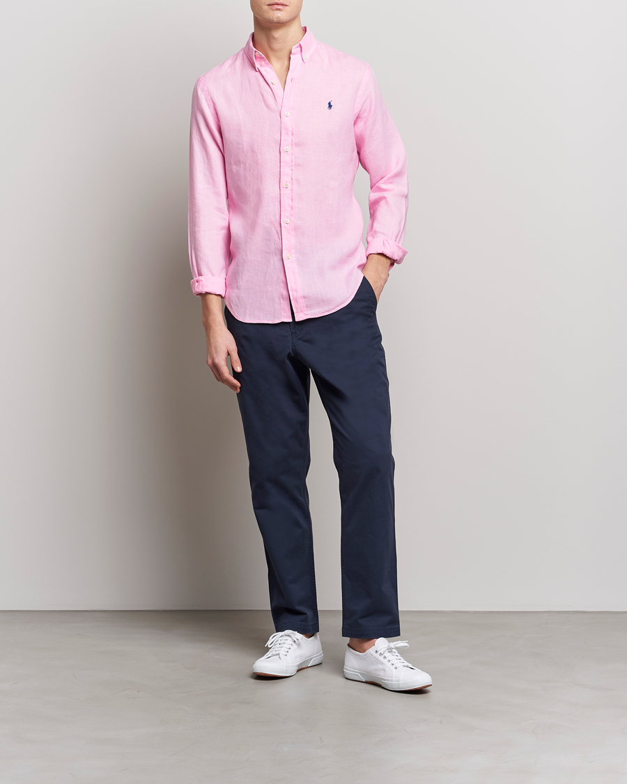 Polo Ralph Lauren Slim Fit Linen Button Down Shirt Carmel Pink at CareOfCar