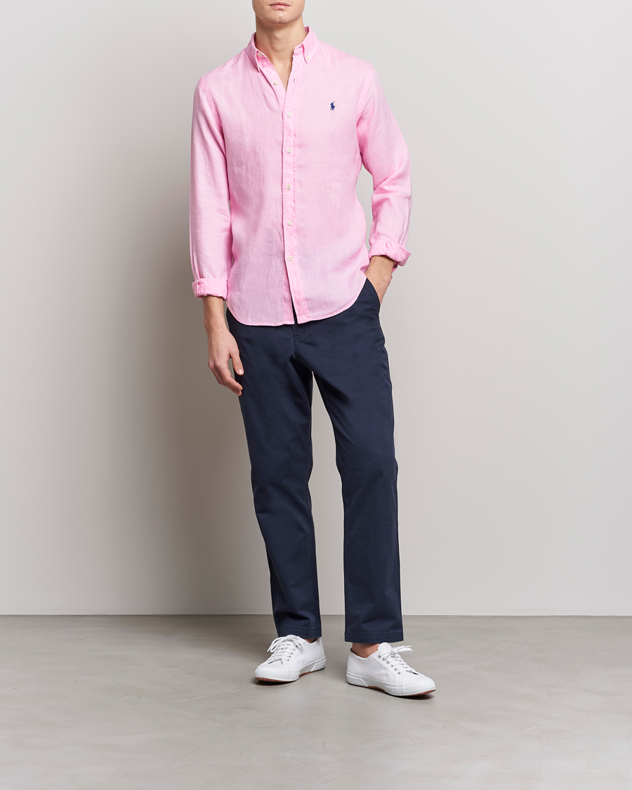 Men | Shirts | Polo Ralph Lauren | Slim Fit Linen Button Down Shirt Carmel Pink