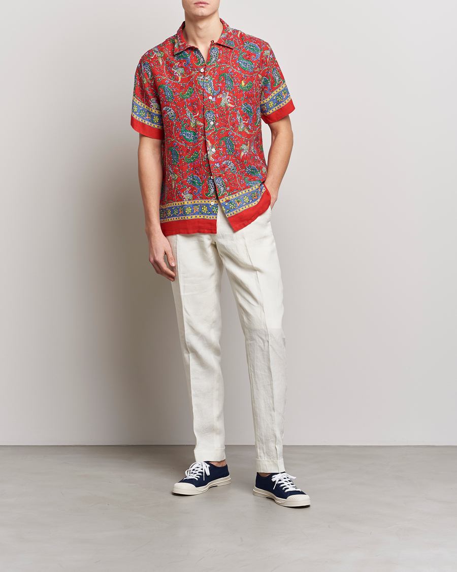 Men | Shirts | Polo Ralph Lauren | Linen Printed Camp Collar Shirt Red Multi