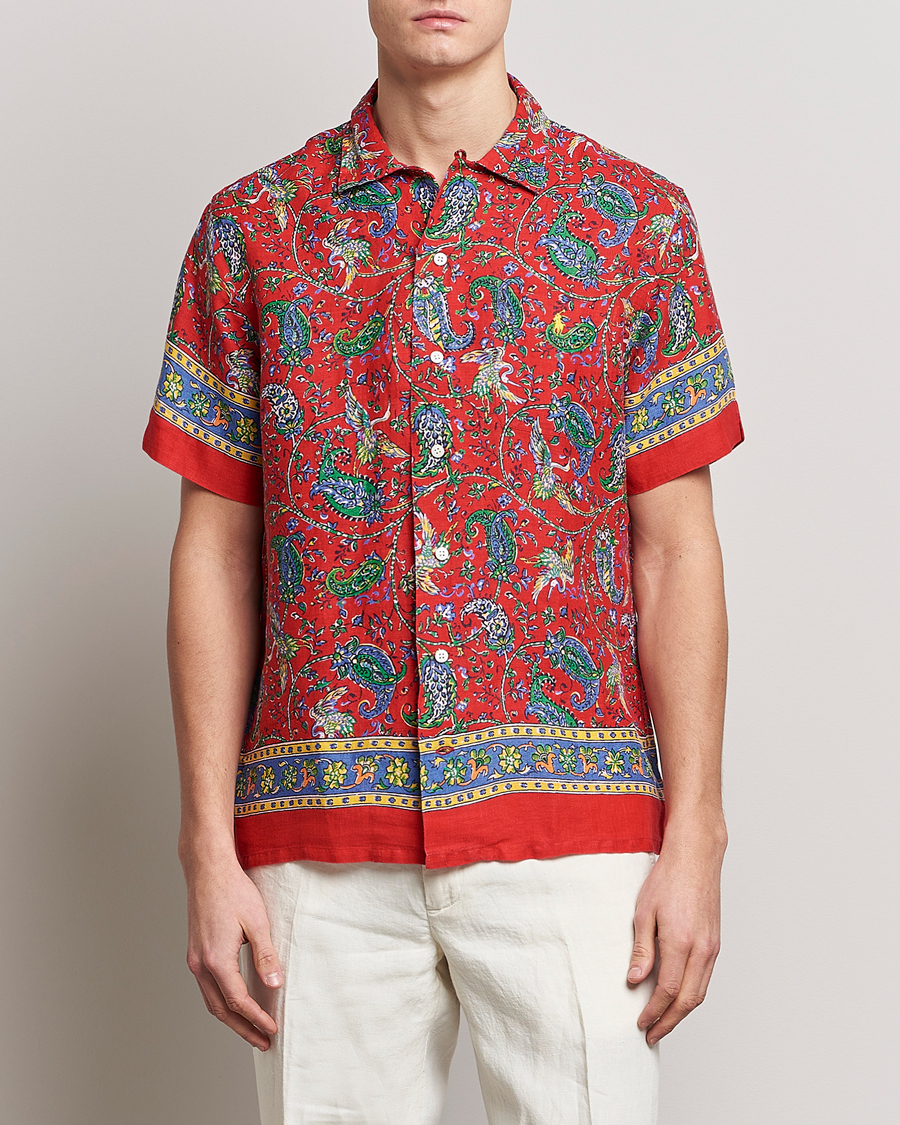 Men | Shirts | Polo Ralph Lauren | Linen Printed Camp Collar Shirt Red Multi