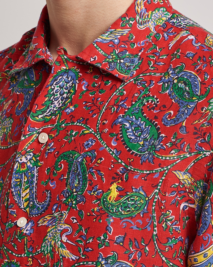 Men | Shirts | Polo Ralph Lauren | Linen Printed Camp Collar Shirt Red Multi