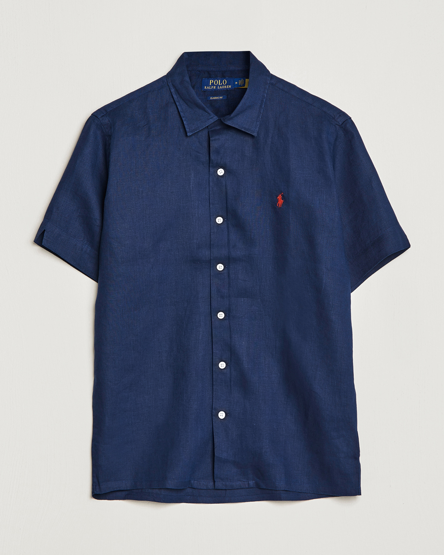Men | Shirts | Polo Ralph Lauren | Linen Camp Collar Short Sleeve Shirt Newport Navy