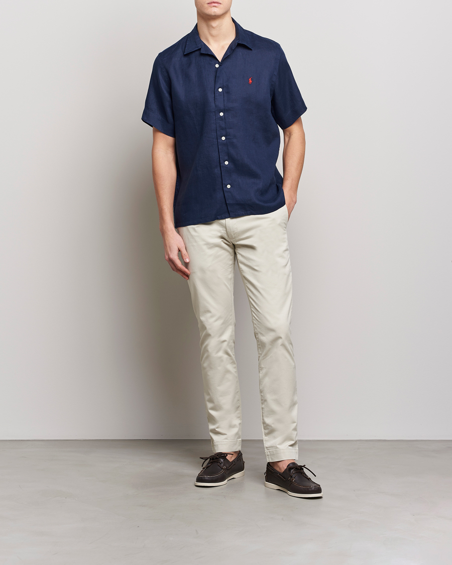 Men | Shirts | Polo Ralph Lauren | Linen Camp Collar Short Sleeve Shirt Newport Navy
