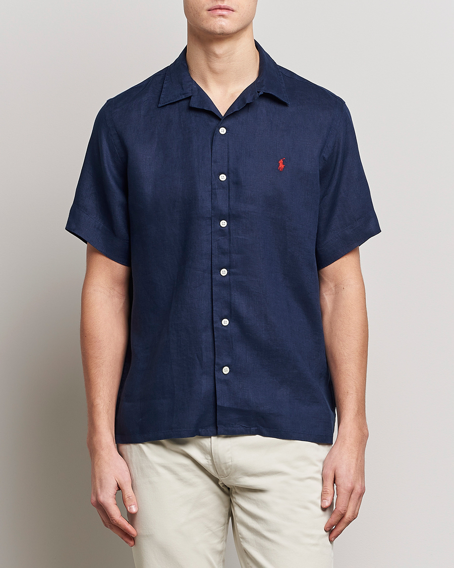 Men | Short Sleeve Shirts | Polo Ralph Lauren | Linen Camp Collar Short Sleeve Shirt Newport Navy