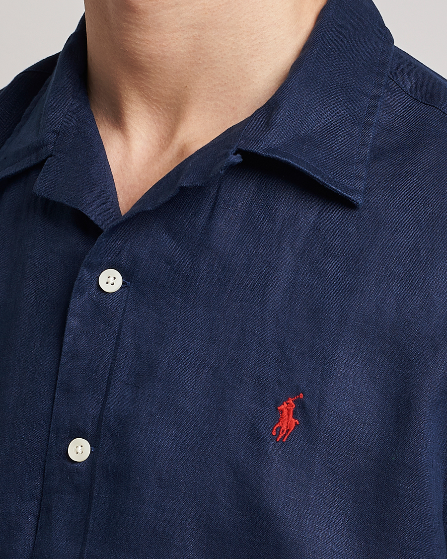 Men | Shirts | Polo Ralph Lauren | Linen Camp Collar Short Sleeve Shirt Newport Navy