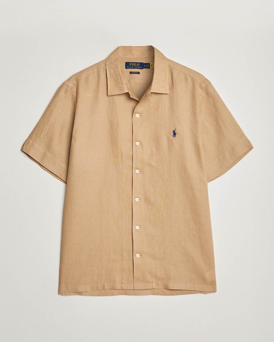 Men | Shirts | Polo Ralph Lauren | Linen Camp Collar Short Sleeve Shirt Vintage Khaki
