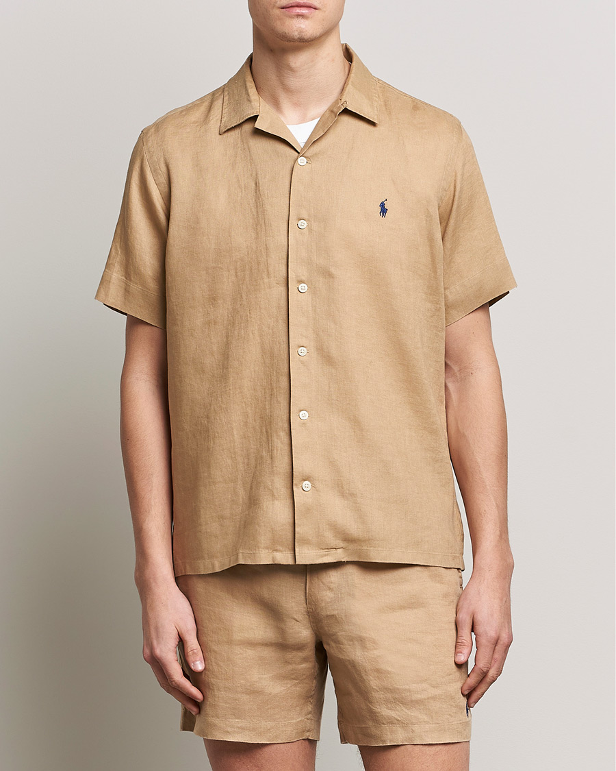Men | Shirts | Polo Ralph Lauren | Linen Camp Collar Short Sleeve Shirt Vintage Khaki
