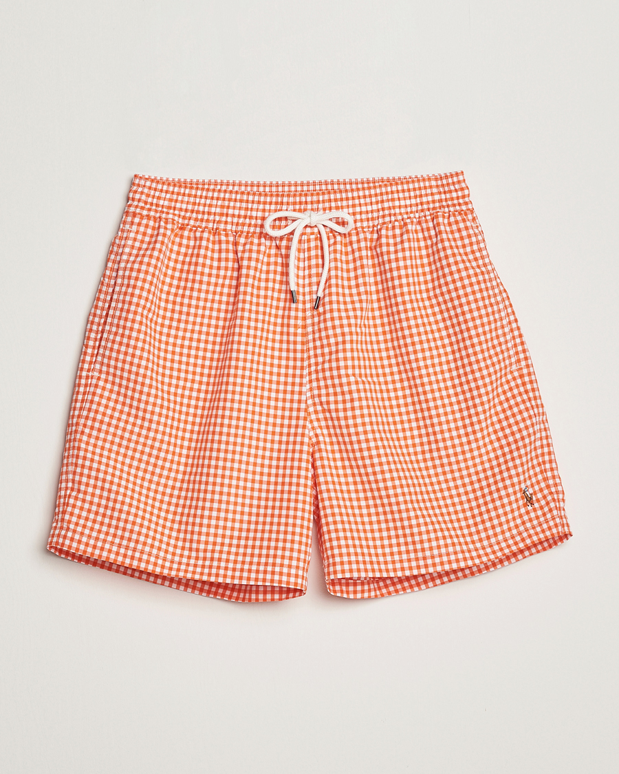 Men | Swimwear | Polo Ralph Lauren | Traveler Gingham Swimshorts Sailing Orange