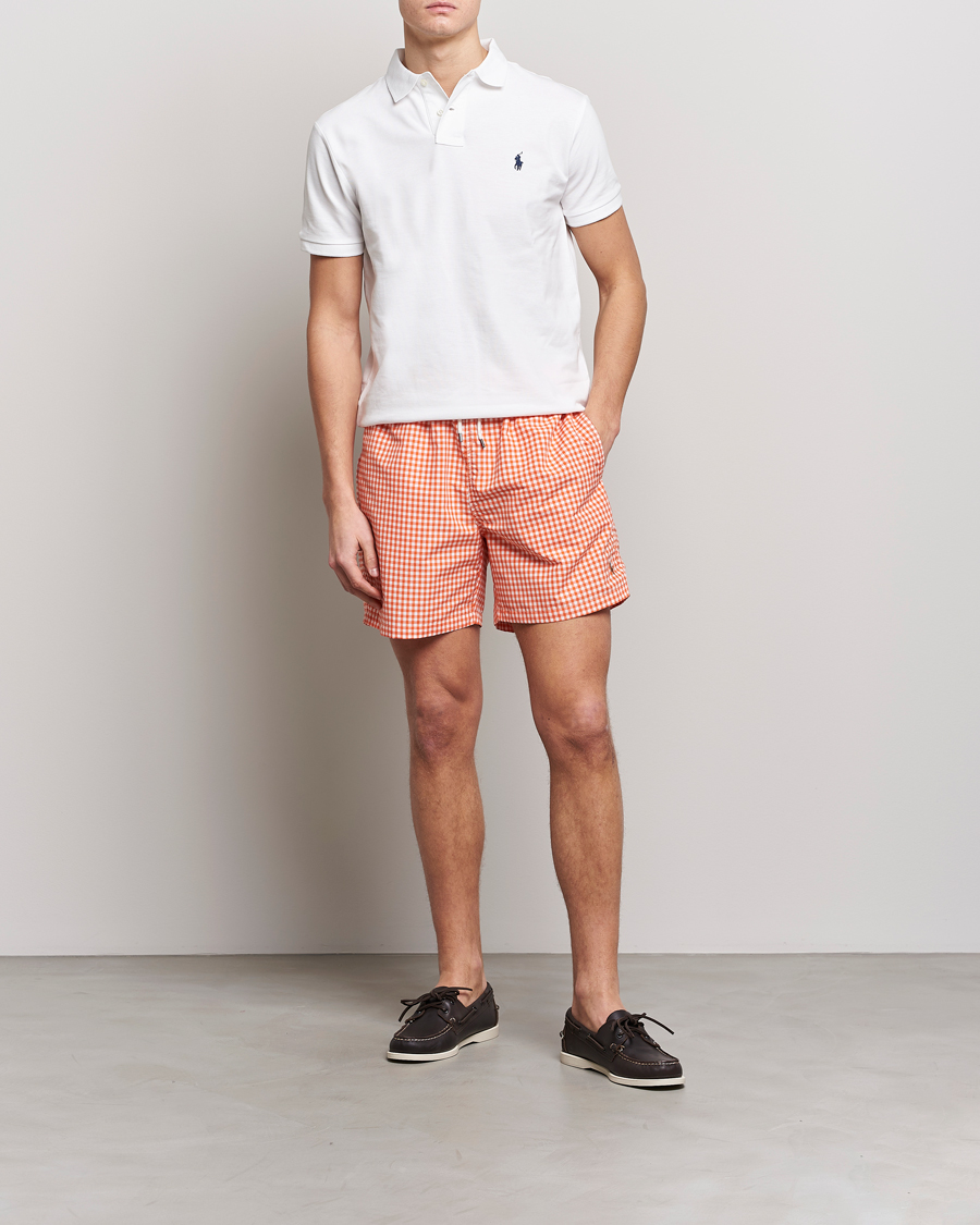 Men | Swimwear | Polo Ralph Lauren | Traveler Gingham Swimshorts Sailing Orange