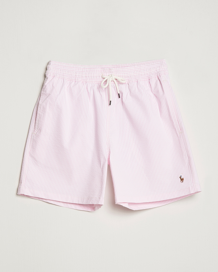 Men | Swimwear | Polo Ralph Lauren | Recyceled Traveler Boxer Seersucker Swimshorts Pink/White