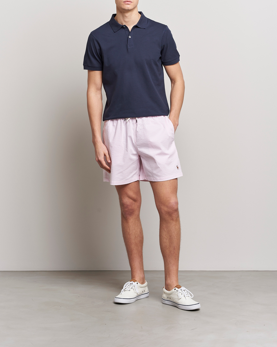 Men | Swimwear | Polo Ralph Lauren | Recyceled Traveler Boxer Seersucker Swimshorts Pink/White
