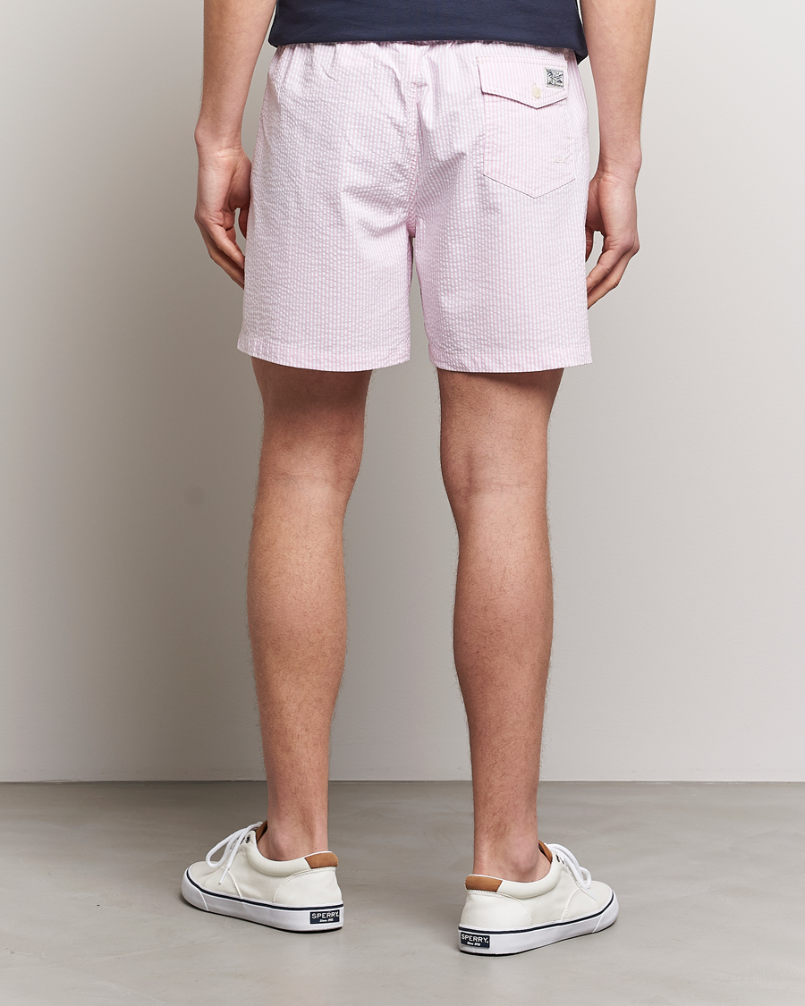 Men | Swimwear | Polo Ralph Lauren | Recyceled Traveler Boxer Seersucker Swimshorts Pink/White