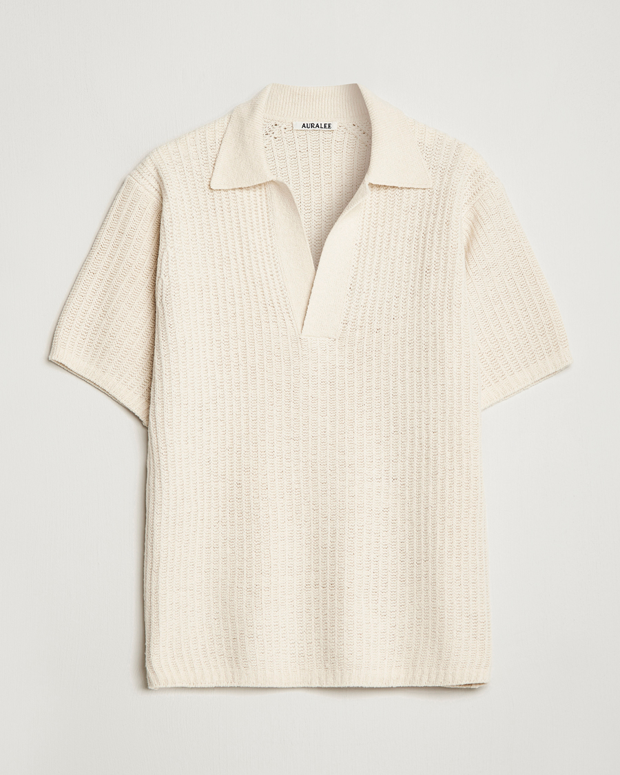 Men | Polo Shirts | Auralee | Wool Rib Knit Skipper Polo Ecru