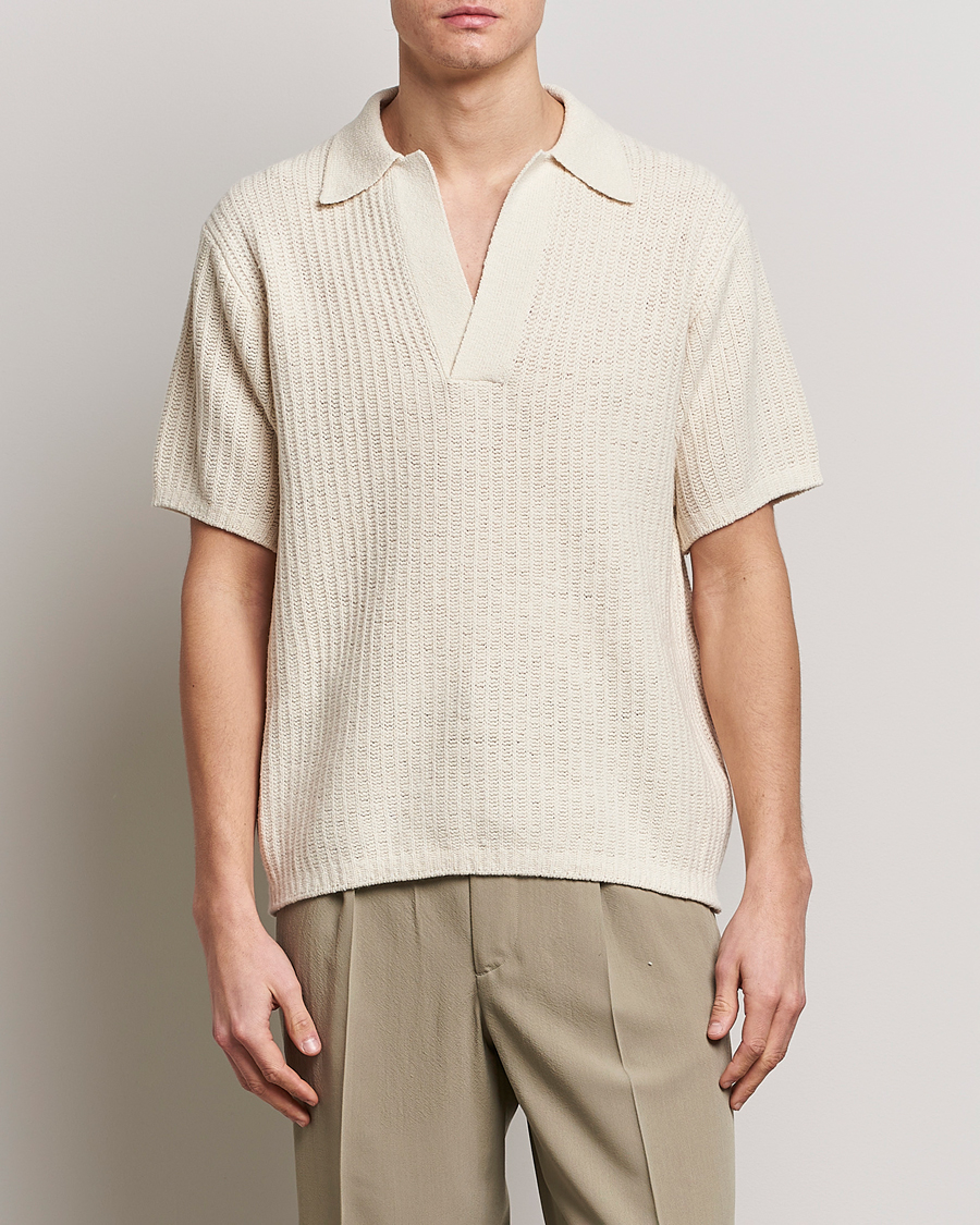 Men | New Brands | Auralee | Wool Rib Knit Skipper Polo Ecru