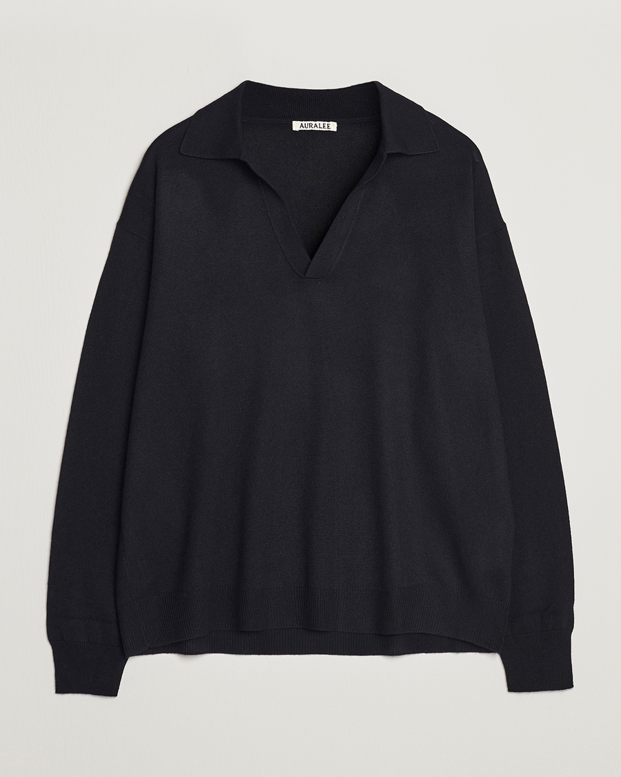 Men | Sweaters & Knitwear | Auralee | Cashmere/Silk Skipper Polo Black
