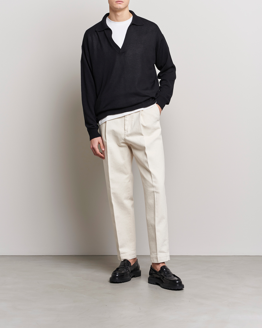 Men | Sweaters & Knitwear | Auralee | Cashmere/Silk Skipper Polo Black