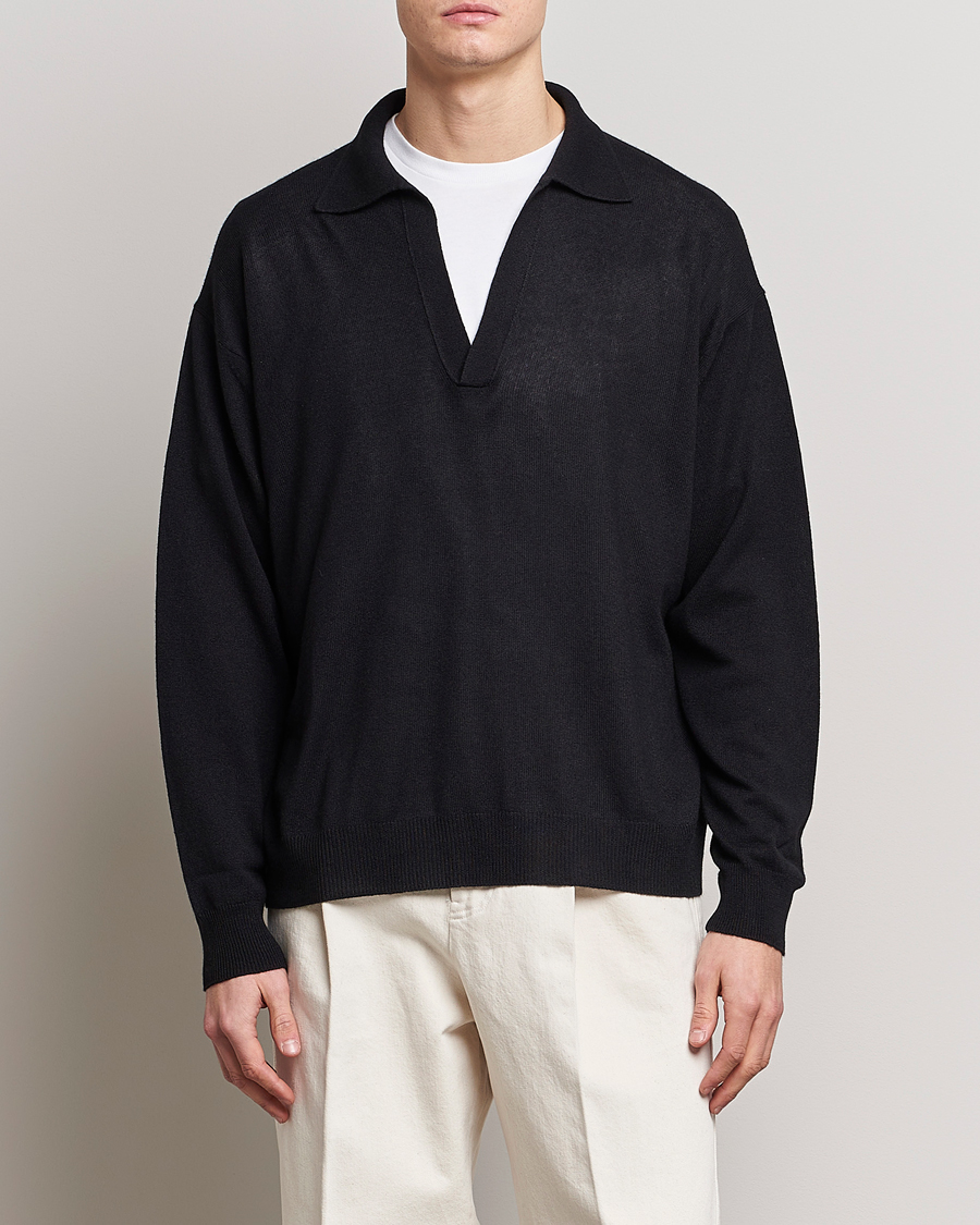 Men | Sweaters & Knitwear | Auralee | Cashmere/Silk Skipper Polo Black