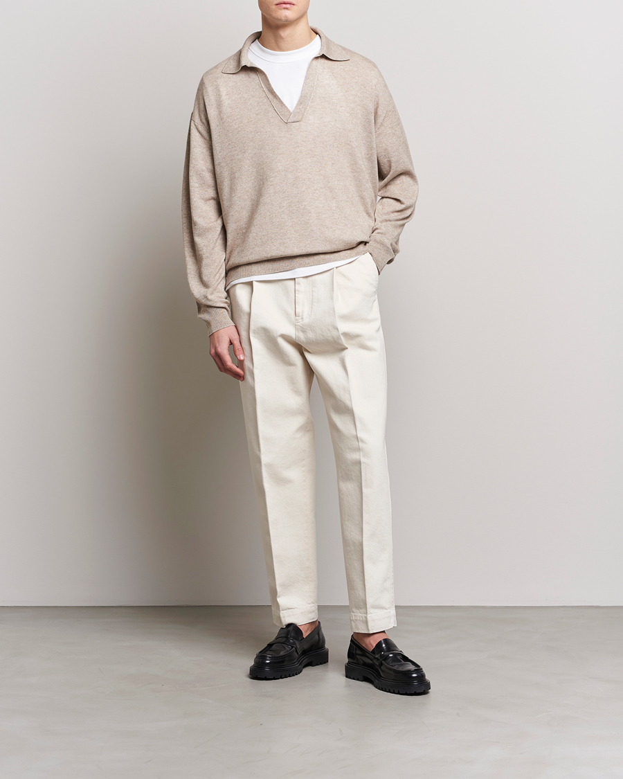 Men | Sweaters & Knitwear | Auralee | Cashmere/Silk Skipper Polo Beige