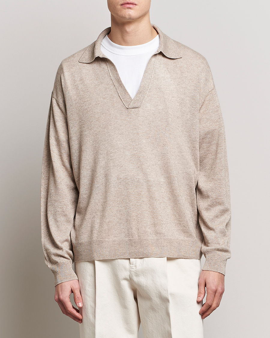 Men | Cashmere sweaters | Auralee | Cashmere/Silk Skipper Polo Beige