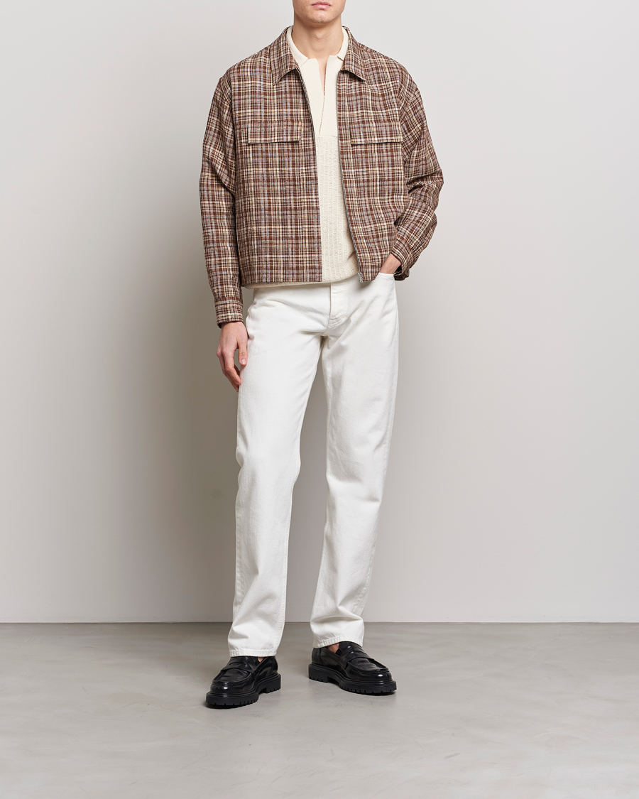 Auralee Linen/Silk Zip Blouson Brown Check at CareOfCarl.com