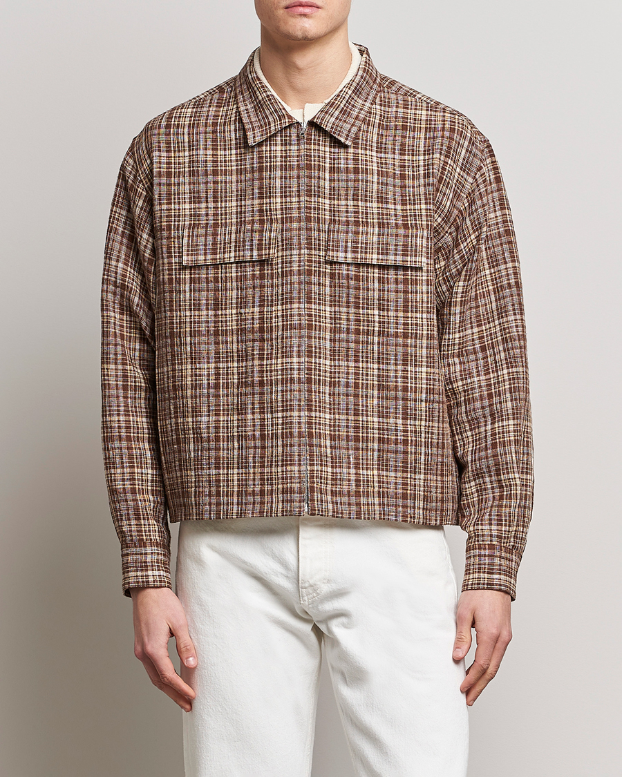 Men | Coats & Jackets | Auralee | Linen/Silk Zip Blouson Brown Check