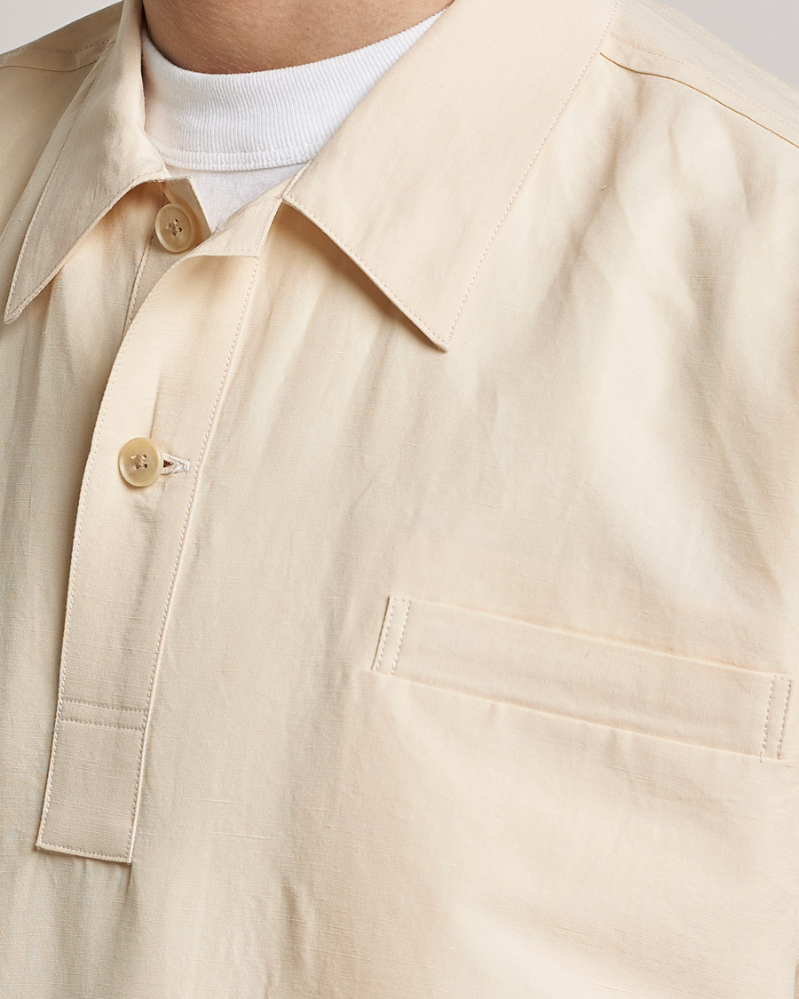 Men | Shirts | Auralee | Finx Linen Half Sleeved Shirt Ecru
